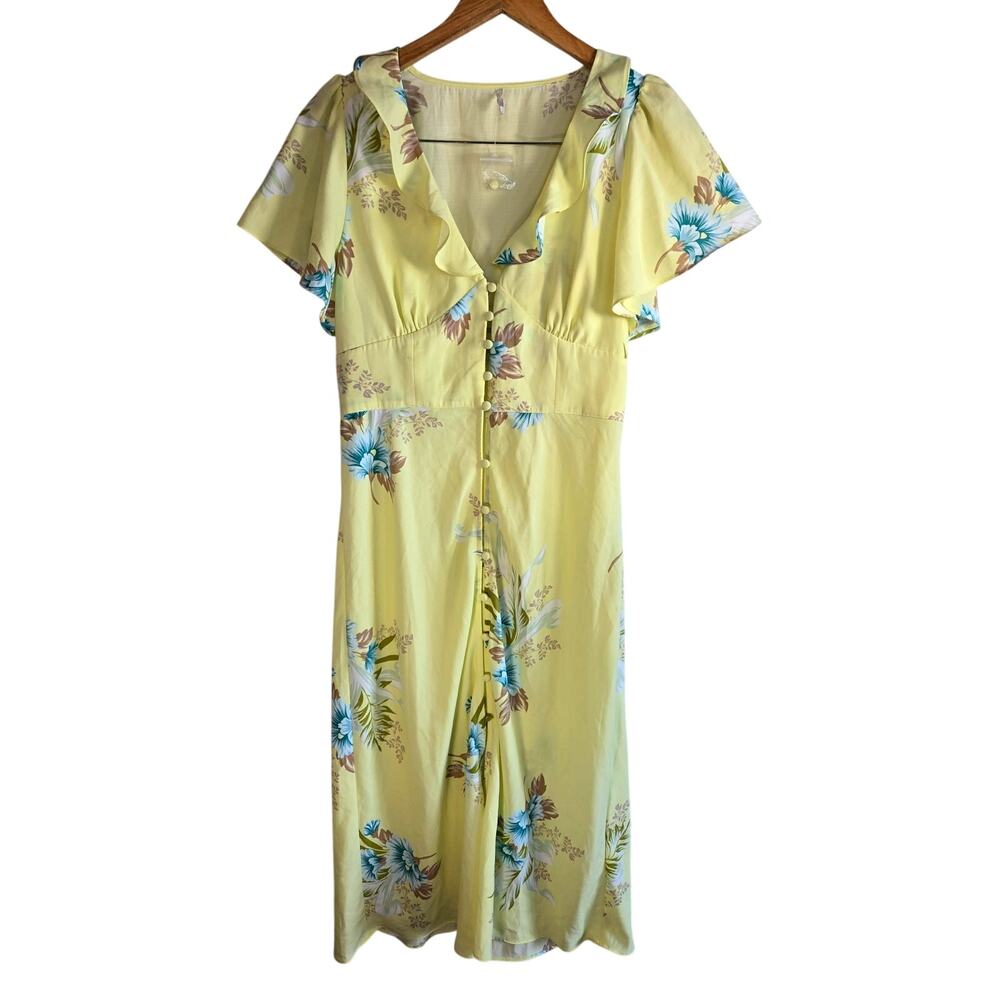 Size Large Urban Outfitters Yellow Floral Midi Dress Cottagecore 40s Style